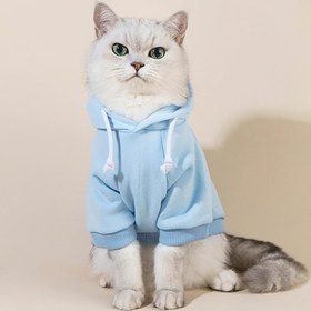 Resim 1 adet Hafif Mavi Polyester Evcil Hayvan Hoodie - Kediler ve Köpekler için Rahat, Sıcak Klasik Kapüşonlu Sweatshirt, İç/Dış Mekan Kullanımı için İdeal, Ön Cep Detaylı, Köpek Hoodie 