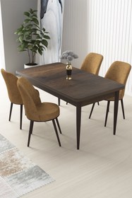 Resim Canisa Concept Nil Serisi 70x110 Sabit Mutfak Masası Takımı Barok Desen Masa 4 Cappucino Sandalye 