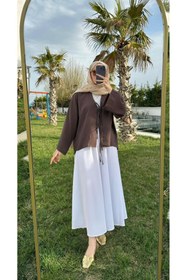 Resim SAMSA önü bağlamalı 2 bağcıklı kimono gömlek modern tesettür şık yeni sezon etek üstü kimono 