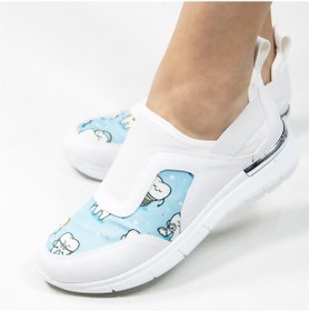 Resim Mavi Diş Desenli Aynalı Streç Ortopedik Spor Ayakkabı Beyaz - Mavi 