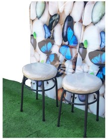 Resim 2'li Tabure Statık Ayaklı Krem 