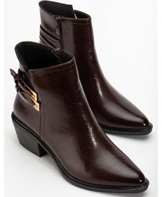 Resim Kadın Topuklu Bot Kahve Rugan Sivri Vestern Toaklı-4177 Kahve 