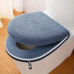 Resim Evrensel Uygun Kış Kalınlaştırılmış Çift Set Tuvalet Koltuğu Yastığı Fermuarlı, Yumuşak Sertlik, Su Geçirmez Banyo Pedli Tutacaklı, Makinede Yıkanabilir, Elektrik Gerektirmez, Ev Kullanımı 