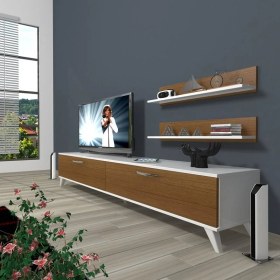 Resim Decoraktiv Eko 4 Slm Std Retro Tv Ünitesi Tv Sehpası Beyaz Ceviz 