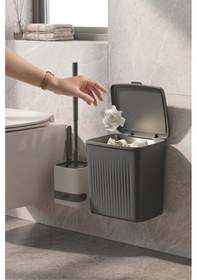 Resim Banyo Çöp Kovası Ve Klozet Fırçası Duvara Yapıştırmalı Antrasit 