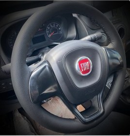 Resim Dikişli Direksiyon Kılıfı İthal Siyah Deri Siyah Dikişli Fıat Doblo İçin Siyah 