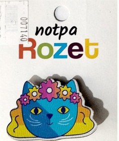Resim Notpa Rozet Ahşap Çiçekli Kedi - 3 Adet Çok Renkli 