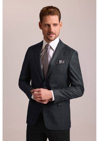 Resim Ysf Erkek Haki Yeşil Regular Fit Yünlü Ekose Desenli Tek Ceket 001 