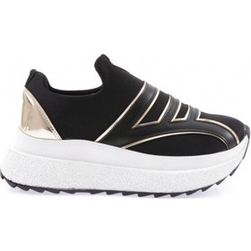 Resim Dgn 0170 Kadin Kalin Taban Sneakers Ayakkabi 0170-2024-R1536 Siyah - Altın 