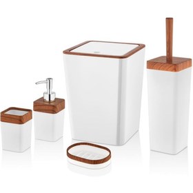 Resim Banyo Seti Takımı Beyaz- Ahşap 5 Parça 1828188283 