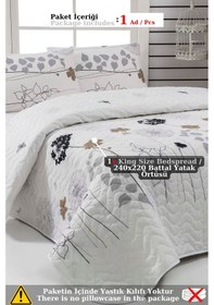 Resim Battal Boy Kapitone Yatak Örtüsü Çok Amaçlı Atlantis Beyaz Beyaz 