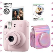 Resim Fujifilm Instax Mini 12 Fotoğraf Makinesi + 10'lu Film + Parlak Kılıf Pembe 