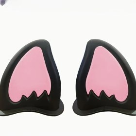 Resim Gateesat Siyah Pembe Sevimli Kedi Kulak Aksesuarı Motosiklet Ve Scooter İçin Komik Dekor 