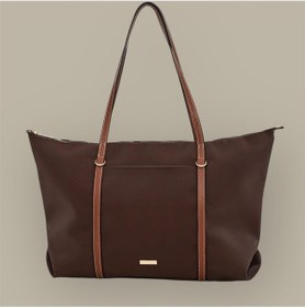 Resim Lovelystore Çift Saplı Paraşüt Kumaş Büyük Boy Shopper Çanta Üniversite Ofis Anne Bebek Omuz Çantası 47x30x15 Acı Kahverengi 