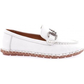 Resim Dgn 600-23y Kadin Dikiş Detayli Metal Tokali Loafer Ayakkabi 600-2109-R0198 Beyaz 