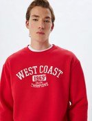 Resim Oversize Sweatshirt Kolej Baskılı Bisiklet Yaka Şardonlu Pamuk Karışımlı 