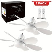 Resim 2 Adet LED Sokak Tavan Vantilatörü Aydınlatma, 41.91 cm Işıklı ve Uzaktan Kumandalı 3 Renkli, 3 Rüzgar Hızı, 2/4 Saat Zamanlayıcılı, Sessiz 40W 6 Kanatlı Yatağa Takma Fan Lambası - Beyaz Modern Minimalist Tasarım (Yatak Odası, Bodrum, Mutfak, Garaj İçin) 