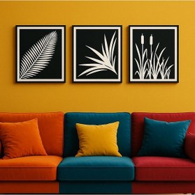 Resim 3'lü Modern Sazlık Duvar Tablosu Seti Doğa Temalı Aynalı Pleksi 