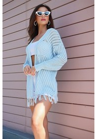 Resim Motif Detaylı Eteği Püsküllü Hırka Bebe Mavisi Bebe Mavi 