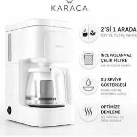 Resim Karaca Kompakt Beyaz Filtre Kahve ve Çay Makinesi, 650 W Güçlü Performans, Cam Hazneli, Kolay Temizlik Sağlayan Günlük Kullanım Ürünü, Enerji Verimli Kullanım Odaklı 