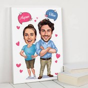 Resim Hayata Pozitif Bakan Çiftler Karikatürlü Kanvas Tablo 