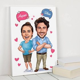 Resim Hayata Pozitif Bakan Çiftler Karikatürlü Kanvas Tablo 