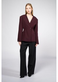 Resim Thalure Kadın Bordo Yakasız Blazer 