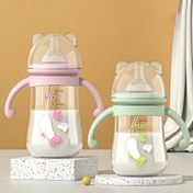 Resim 300ml/10.14oz Çocuk PP Bebek Şişesi, Karikatür Sevimli Çocuk Beslenme Şişesi, Çocuk Beslenme Malzemeleri, Doğum Günü ve Tatil Hediyeleri, PP Malzeme, Pembe ve Mavi, Saplı 