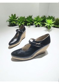 Resim Dolgu Topuk Hasır Tokalı Balerin Espadril Siyah 