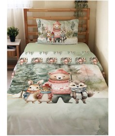 Resim Evmila Sevimli Hayvanlar Desenli Nevresim Takımı - 160x220cm Nevresim +50x70cm Yastık Kılıfı+100x200cm Çarşaf 