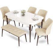 Resim Canisa Concept Aya Serisi 80 x 132 cm Beyaz Masa Ceviz Ayak Mutfak Masa Takımı 4 Sandalye 1 Bench 