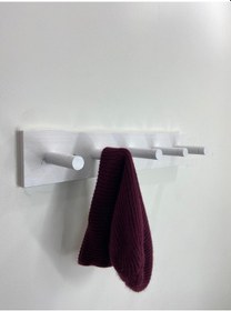 Resim Ahşap Askılık, Ahşap Vestiyer, 5 Askılı Duvar Askılığı Beyaz 