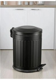 Resim Vintage 5 Lt Yavaş Kapanır Kapaklı Ofis Mutfak Banyo Balkon Çöp Kovası Siyah Siyah 