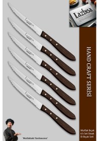 Resim Lazbisa Mtf-058 Hand Craft Serisi Setak Et Bıçağı 6 Lı Mutfak Bıçak Restoran Et Steak Bıçak Ahşap 