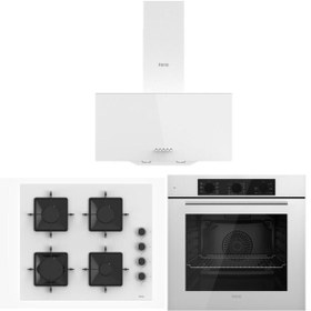 Resim Ferre Beyaz Set ( D087 Beyaz Davlumbaz -SS206 Beyaz Ocak- QBL62CB Beyaz Fırın) 