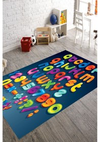 Resim Dijital Baskılı Alfabe Desenli Dekoratif Yıkanabilir Kaymaz Taban Çocuk Halısı Çok Renkli 