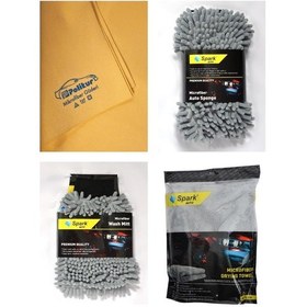 Resim Polikur 3219 Güderi Bez & Spark 7040 Sünger & Spark 7050 Eldiven & Spark 2316 Peluş Bez 4'lü Set 