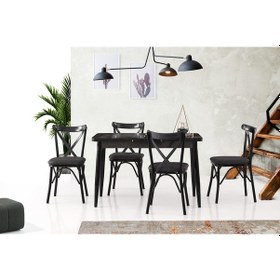 Resim Sweethomemasasandaly Silva Açılır Masa Siyah Mermer 4 Adet Çapraz Sandalye Takım 