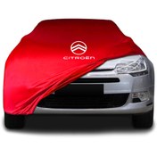 Resim ULTRASHOP Citroen C5 (2008 - 2017) Kırmızı Kumaş Araba Branda Logolu Kumaş Araba Brandası Penye Oto Branda 