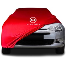 Resim ULTRASHOP Citroen C5 (2008 - 2017) Kırmızı Kumaş Araba Branda Logolu Kumaş Araba Brandası Penye Oto Branda 