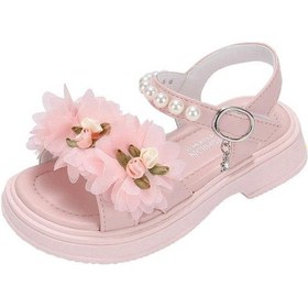 Resim Pembe Kızlar Çiçek Sandalet Çocuklar Tatlı Prenses Ayakkabı Parti Düğün İçin Çocuk Deri Sandalet Fransız Tarzı Şık Yaz Moda Pembe 