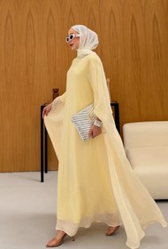 Resim Taş Detaylı içlik Elbise Panço Abaya Sarı - 36 / Sarı 