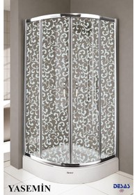 Resim Desaş Shower Yasemin Teknesiz Oval Yaprak Desenli Cam Duşakabin 90 x 90 5 MM Gümüş 
