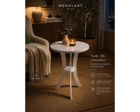 Resim Fiskos Beyaz Yan Sehpa 50 cm Çap - 60 cm Yükseklik Modern Zigon Yan Sehpa Beyaz 