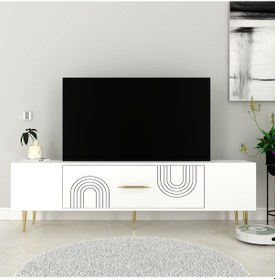 Resim Valeria Tv Sehpası Tv Ünitesi 150 Cm Beyaz Altın 