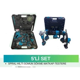 Resim Hsgl Hkt 929 5’li Akülü Set – Dekopaj, Hilti, Matkap, Somun Sökme ve Spiral – 21V Şarjlı El Aletleri Takımı ( Taşıma Çantalı) 