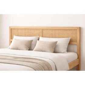 Resim Pinoxi Örme Dekoratif Hasır Hazeran Başlıklı Masif Ahşap Karyola 100CM x 200CM 