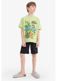 Resim Defacto Erkek Çocuk Ninja Turtles-retro Pijama Takımı Kısa Kollu Üst Şort E6965a825hsgn597 Yeşil 