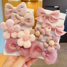 Resim Kadınlar için 10 adet Kumaş Saç Lastiği Seti - Yumuşak Şeker Tarzı Bowknot ve Çiçek Tasarımı, Kuyruklu Saçlar için Elastik Saç Bantları, Gençler ve Yetişkinler için Zararsız Saç Halkaları, Çeşitli Renkler 