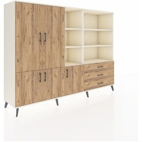 Resim Hyperion Dolap 11 Raflı 3 Çekmeceli 5 Kapaklı 220x44x163 Aytaşı-çam Atlas Çam - Aytası 